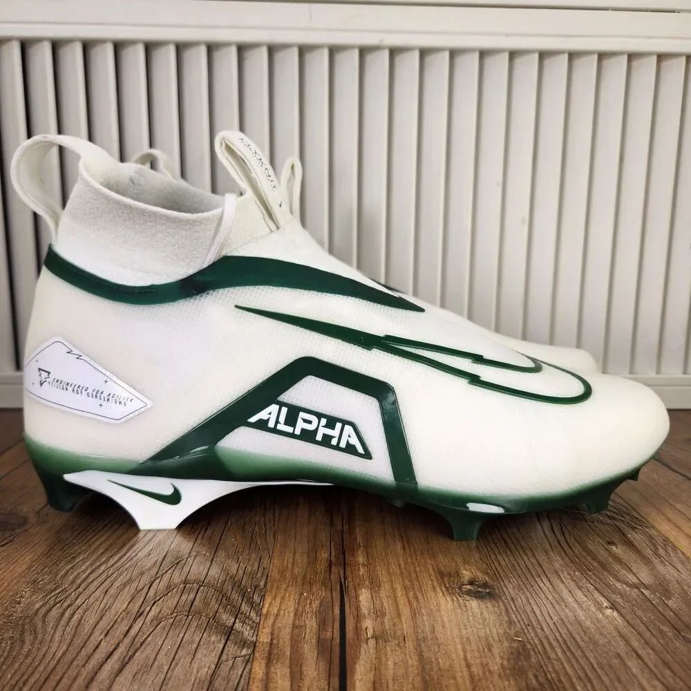 Nike Alpha Menace Elite 3 Mens Size 14 White Green Football Cleats DM1792-103